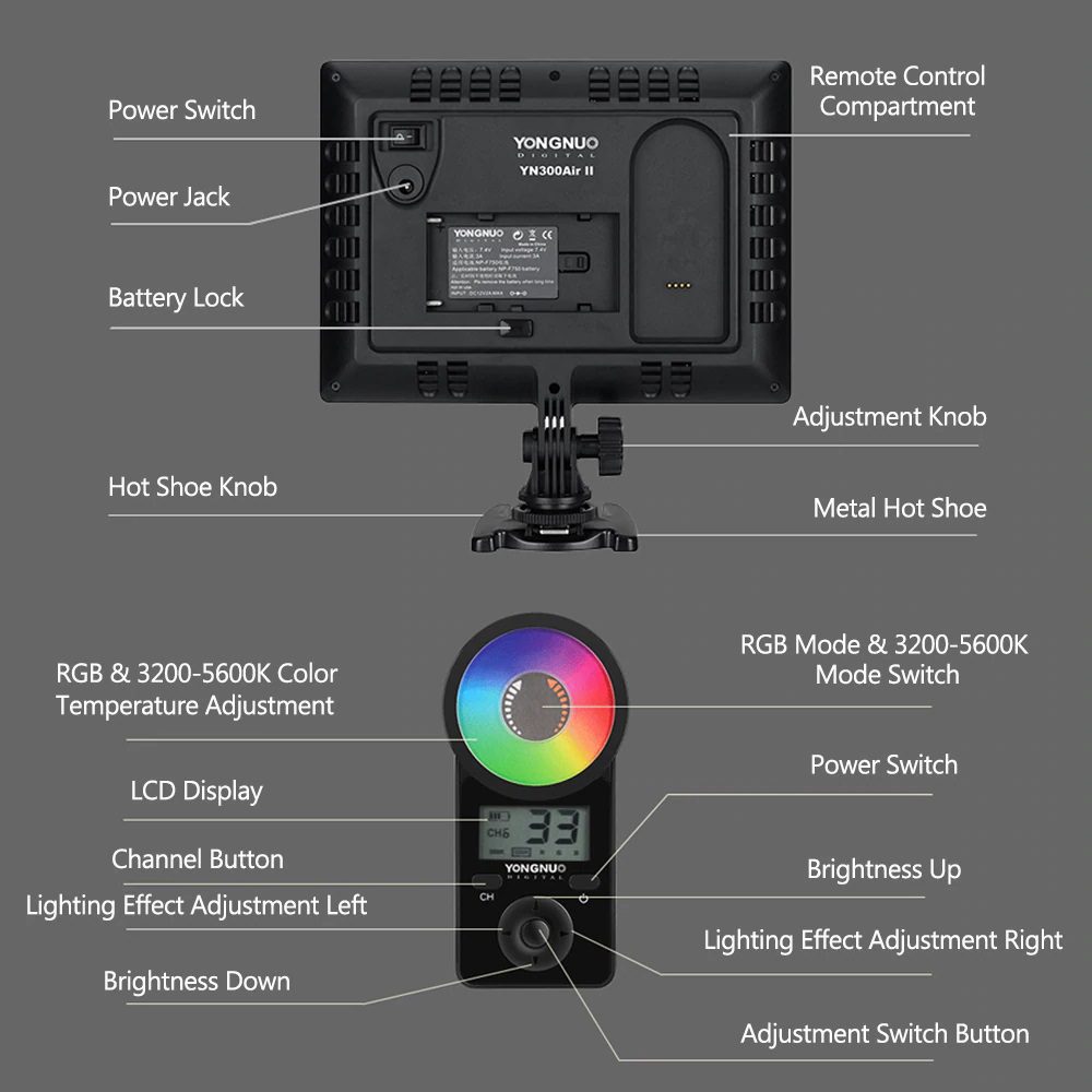 YONGNUO YN300 Air II YN-300 ( Review ) air Pro 3200k-5500k RGB LED Camera Video Light